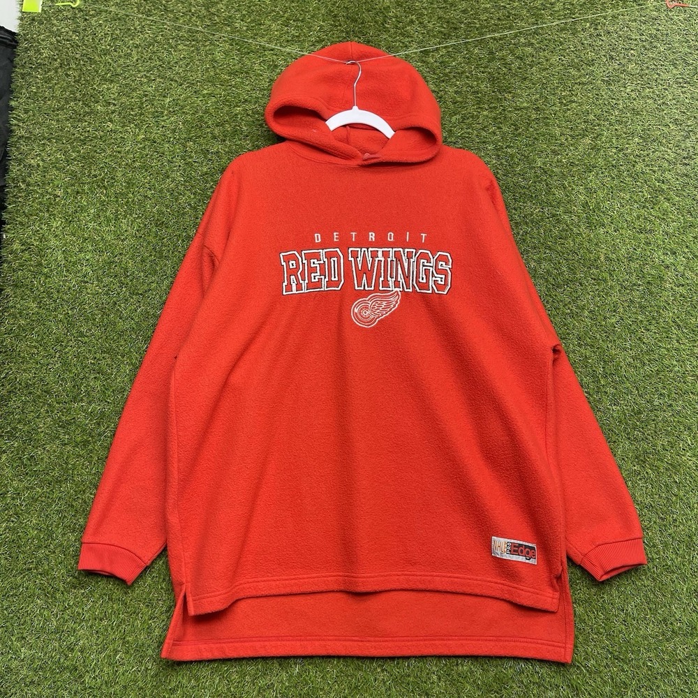Vintage Detroit Red Wings Fleece Hoodie Mens Large Pullover Red Pro Edge NHL 90s